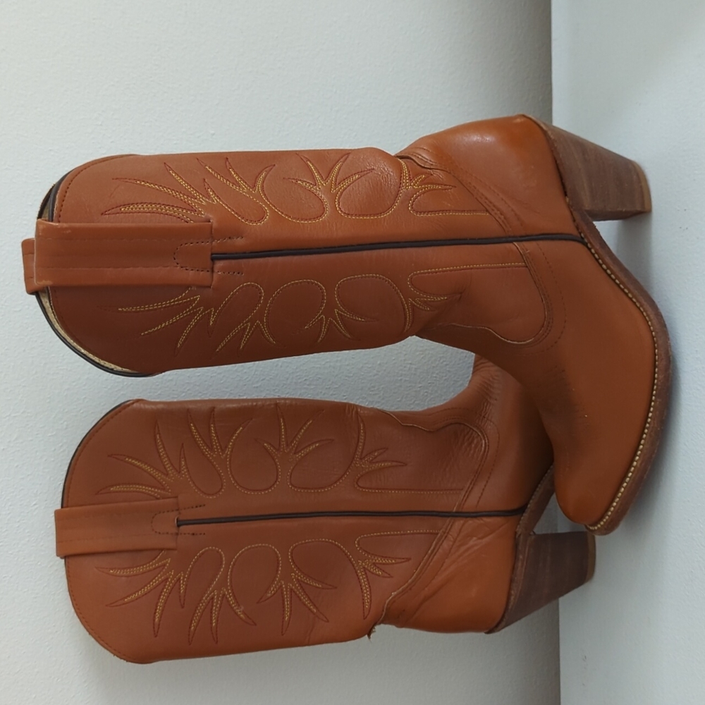 FRYE Cognac Leather Western Cowboy Boots rodeo 6.5 brown